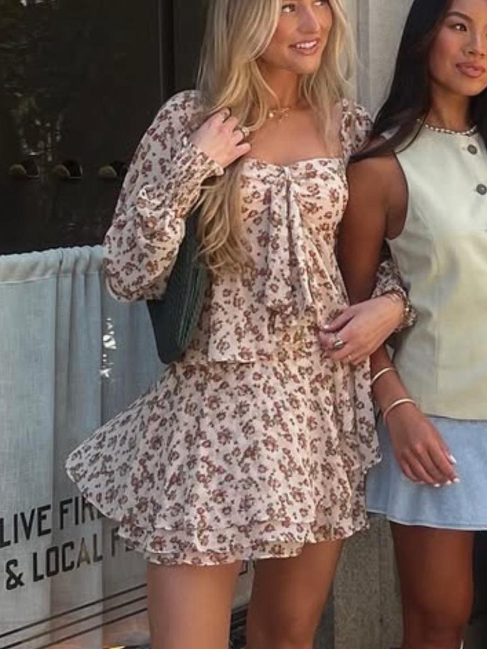 vestique Cream Floral Tie-Front Skirt Set